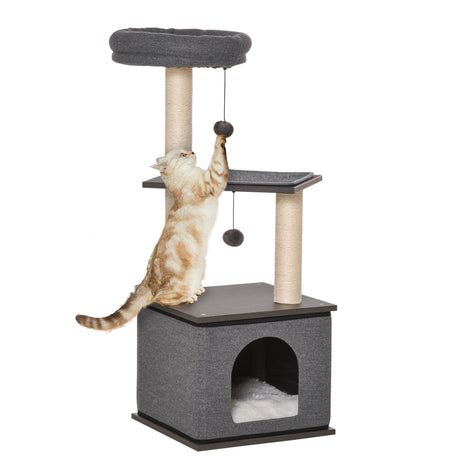 easycomfort easycomfort albero tiragraffi per gatti con casetta lettino e pali in sisal 40x40x104cm grigio