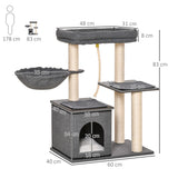 easycomfort easycomfort albero tiragraffi per gatti con lettino amaca casetta e pali in sisal 60x40x83cm grigio