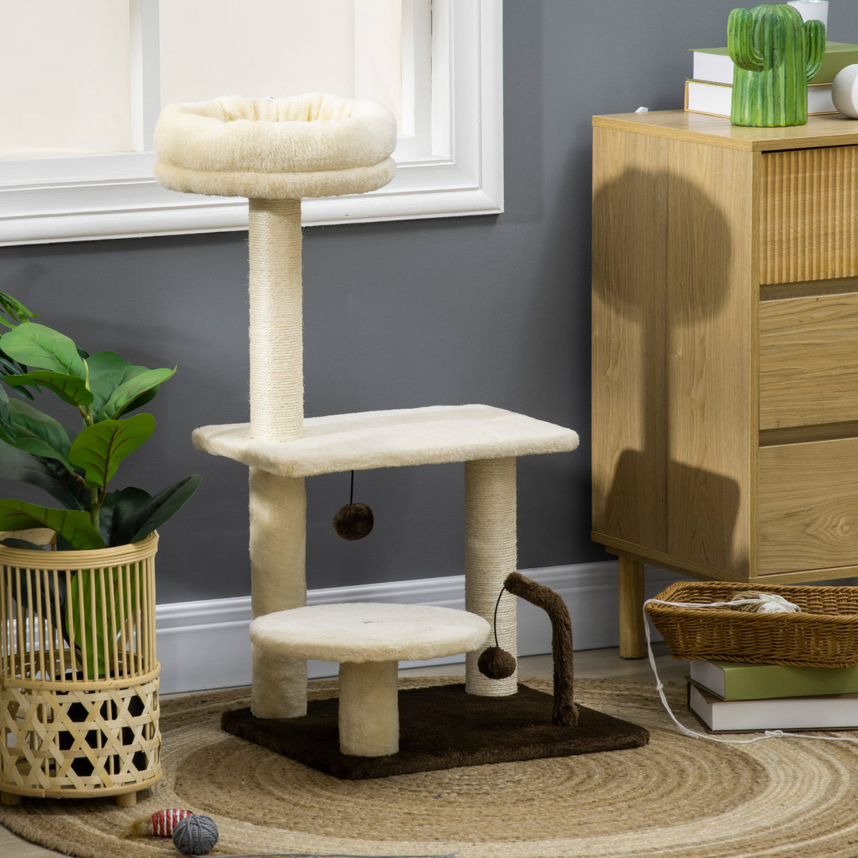 easycomfort albero tiragraffi per gatti con palo in sisal posatoio e palline da gioco in truciolato e peluche 44x38x74 cm