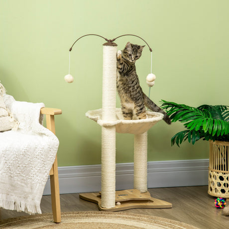 easycomfort albero tiragraffi per gatti max 5kg con amaca palline da gioco e pali in sisal 53.5x53.5x90 cm beige