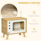 easycomfort casetta per gatti in truciolato a forma di televisore con cuscino e pallina giocattolo 50x28x43 cm