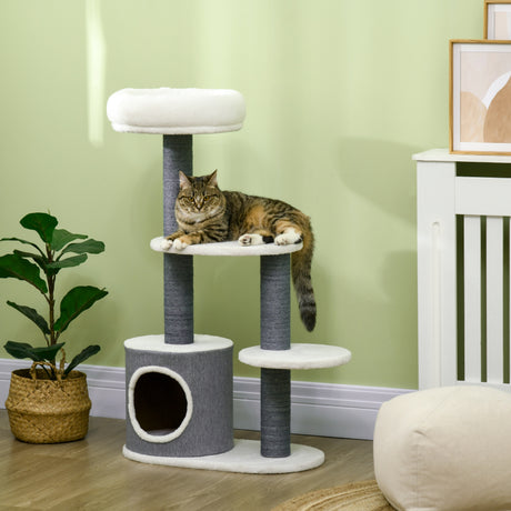 easycomfort easycomfort albero per gatti con lettino casetta e tiragraffi 55 5x30 5x98 cm bianco