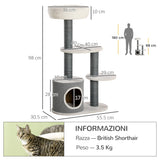 easycomfort easycomfort albero per gatti con lettino casetta e tiragraffi 55 5x30 5x98 cm bianco