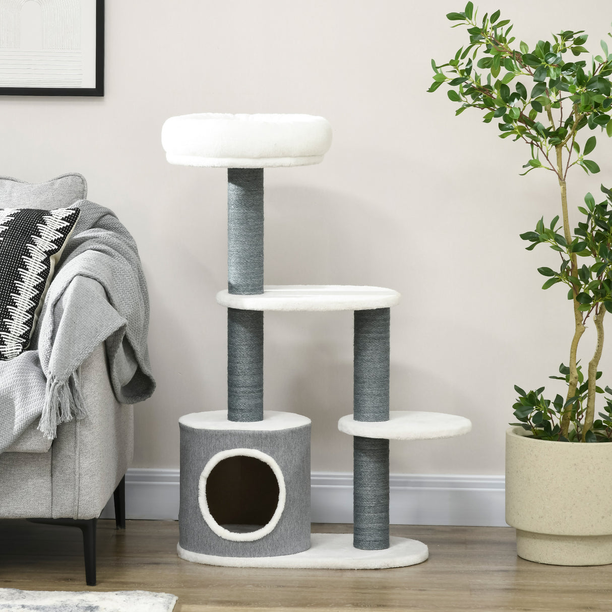 easycomfort easycomfort albero per gatti con lettino casetta e tiragraffi 55 5x30 5x98 cm bianco