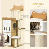 easycomfort albero per gatti in mdf con tiragraffi per gatti 2 casette per gatti posatoi e pallina da gioco 60x48x133 cm