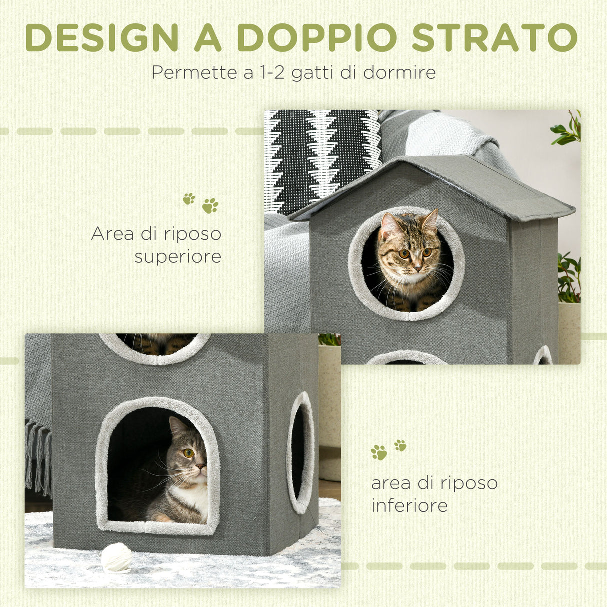 easycomfort easycomfort casetta per gatti a due livelli con cuscini lavabili 3 entrate 42x46x59 5 cm grigio