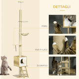 easycomfort albero per gatti in truciolato ad altezza regolabile con tiragraffi casetta amaca e pallina 40x40x225 285 cm