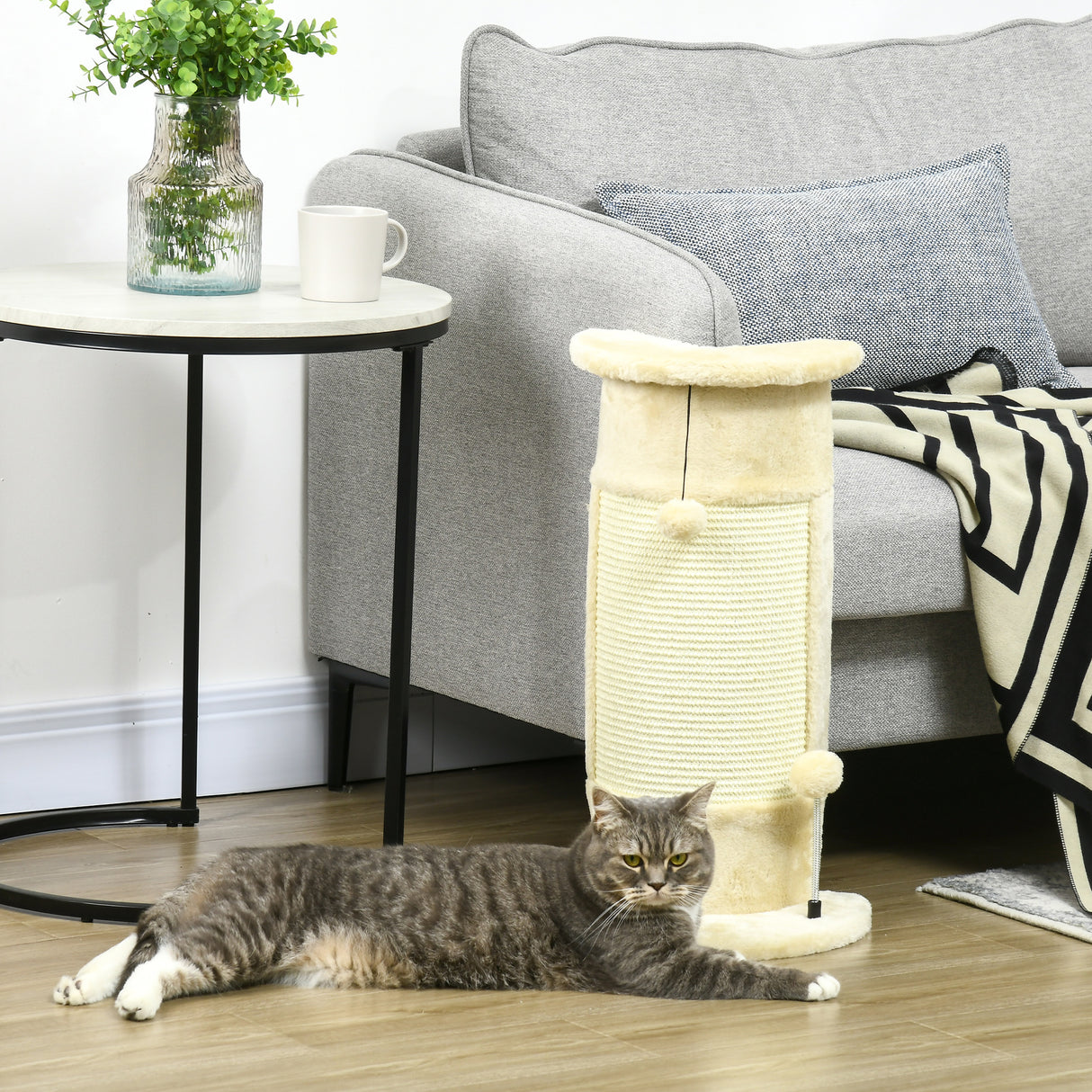 easycomfort albero tiragraffi per gatti fino 5kg con 2 palline in sisal e peluche 34x25.5x58cm beige