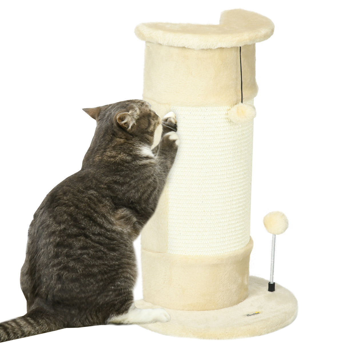 easycomfort albero tiragraffi per gatti fino 5kg con 2 palline in sisal e peluche 34x25.5x58cm beige