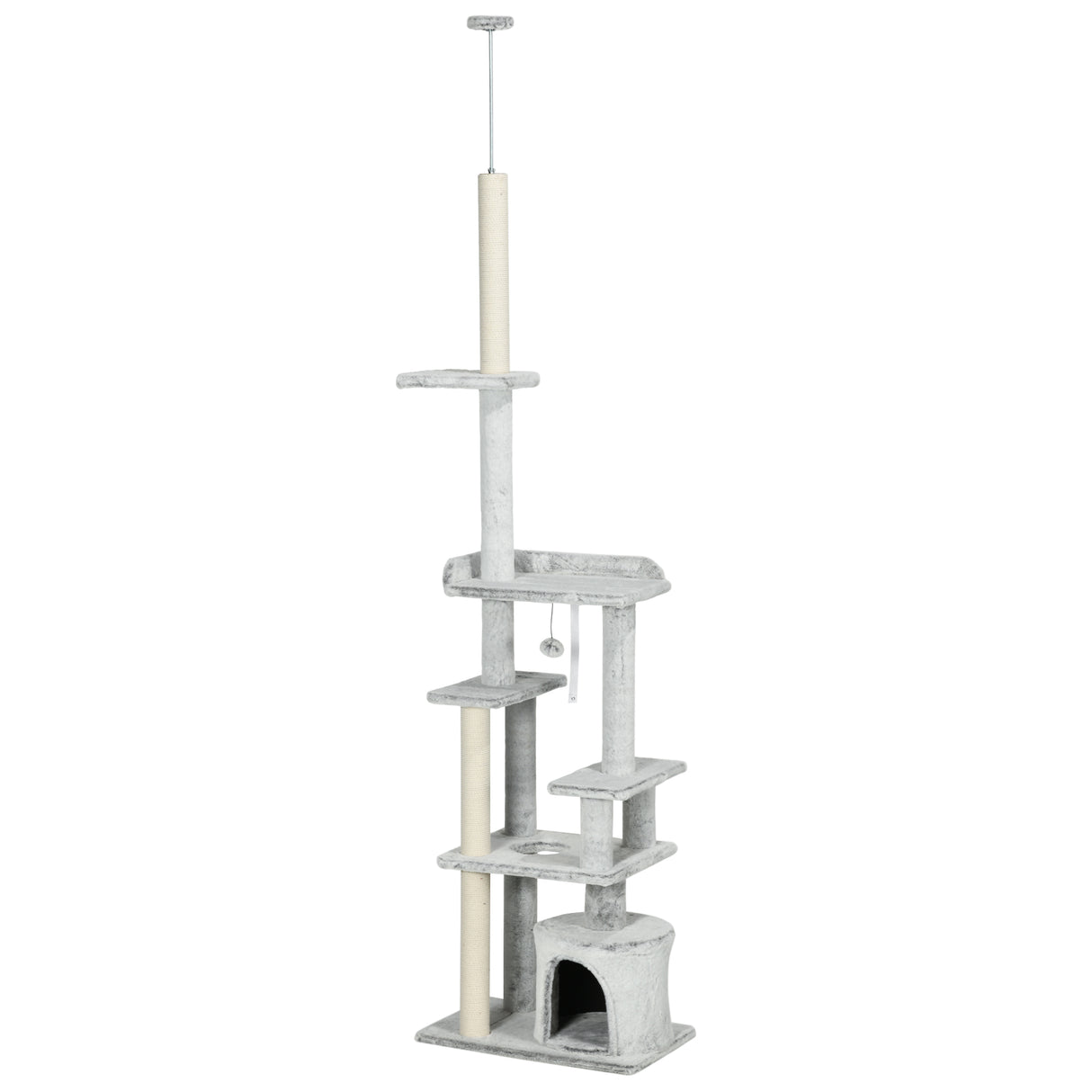 easycomfort easycomfort albero tiragraffi per gatti a soffitto con piattaforme e casetta 60x40x225 255cm grigio