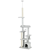 easycomfort easycomfort albero tiragraffi per gatti a soffitto con piattaforme e casetta 60x40x225 255cm grigio