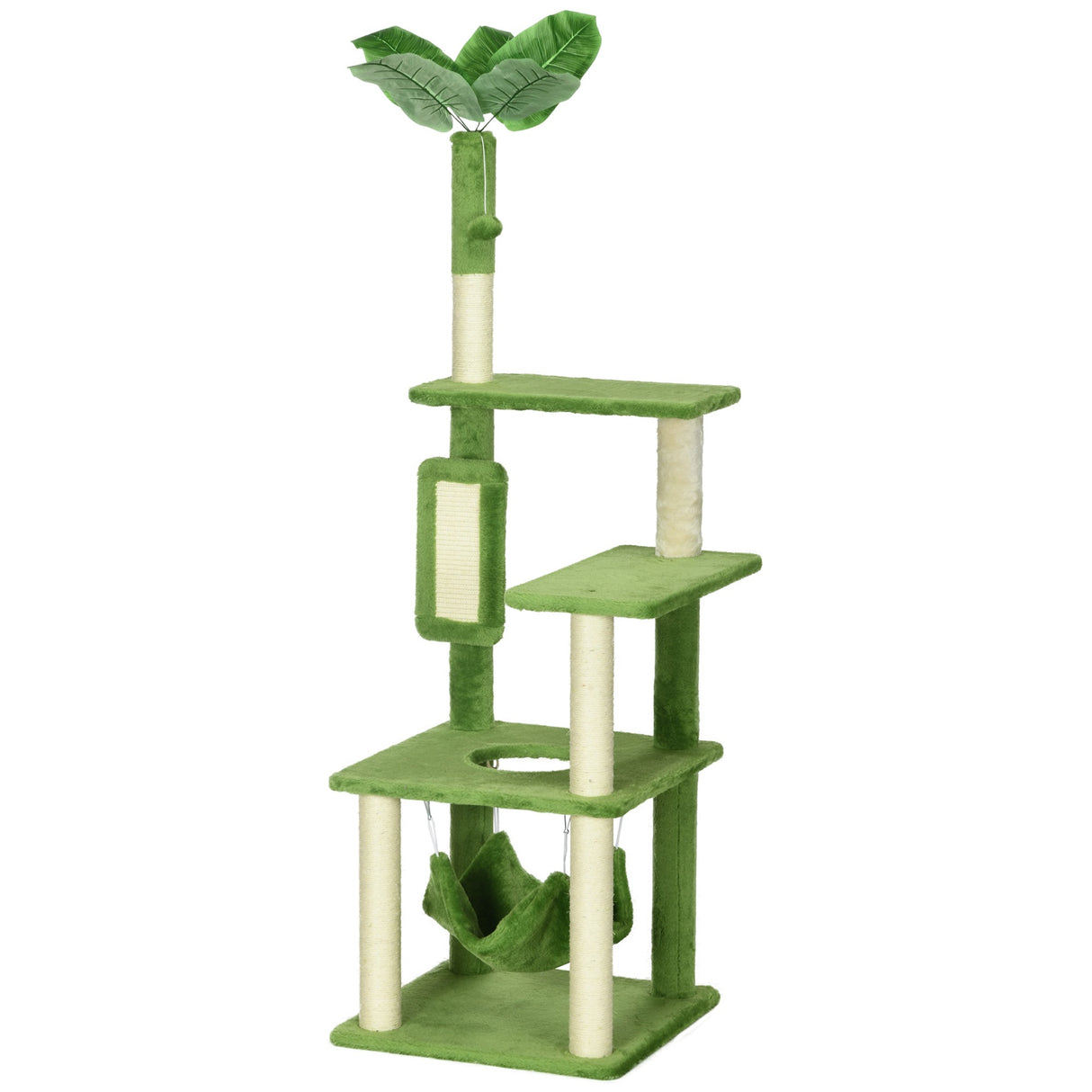 easycomfort easycomfort albero tiragraffi per gatti con amaca pallina e tiragraffi in sisal 49x49x142cm verde