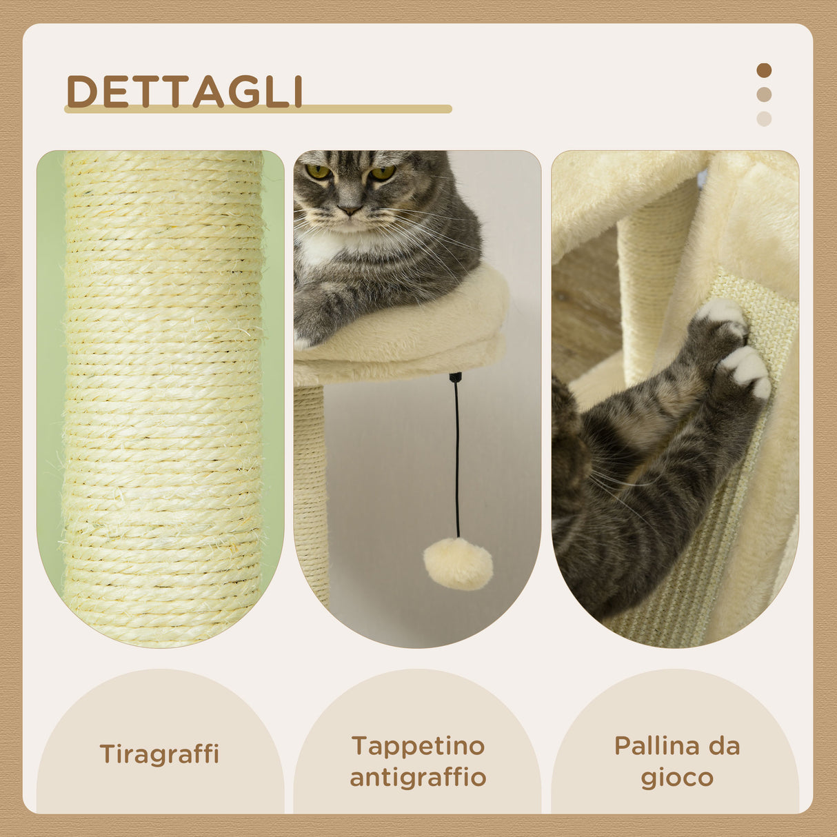 easycomfort easycomfort albero per gatti con casetta tiragraffi per gatti posatoio e paletto 48 5x48 5x141 5 cm beige