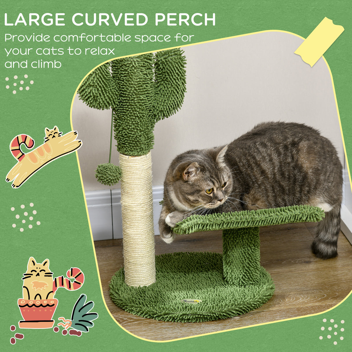 easycomfort albero per gatti a forma di cactus con tiragraffi e pallina da gioco 35x31x55.5 cm verde e bianco