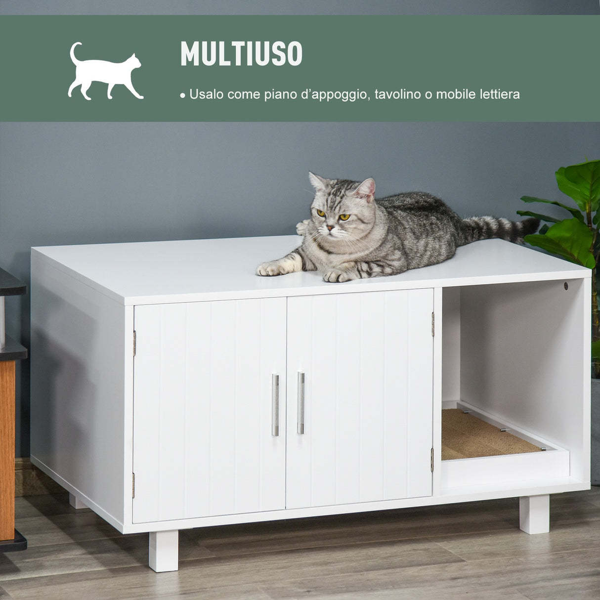 easycomfort easycomfort mobile per lettiera gatti in legno 2 ante e apertura laterale con tiragraffi