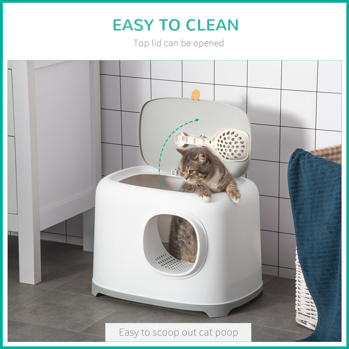 easycomfort lettiera per gatti apribile in pp con paletta e coperchio inclusi 55x40x39cm bianca e grigia