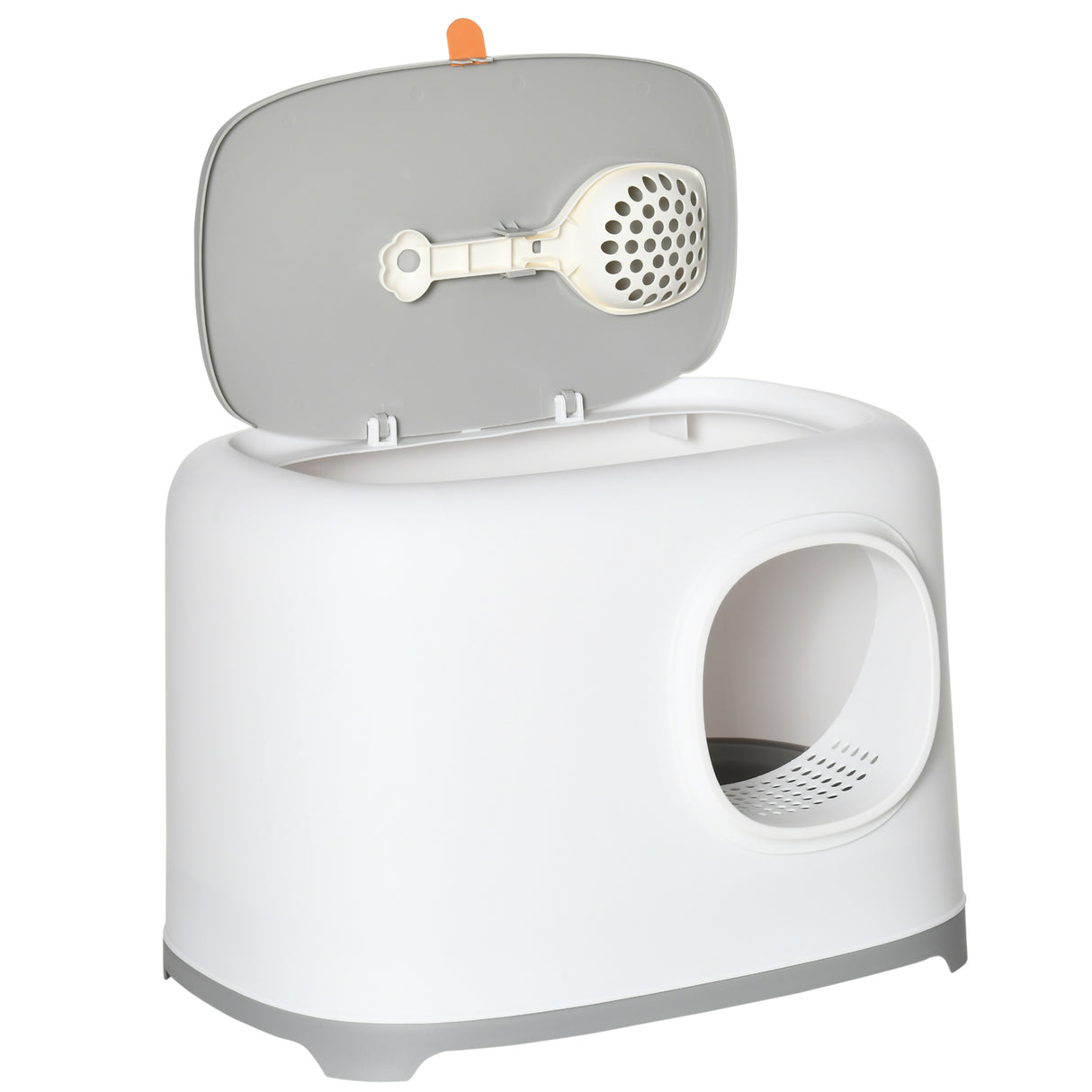 easycomfort lettiera per gatti apribile in pp con paletta e coperchio inclusi 55x40x39cm bianca e grigia
