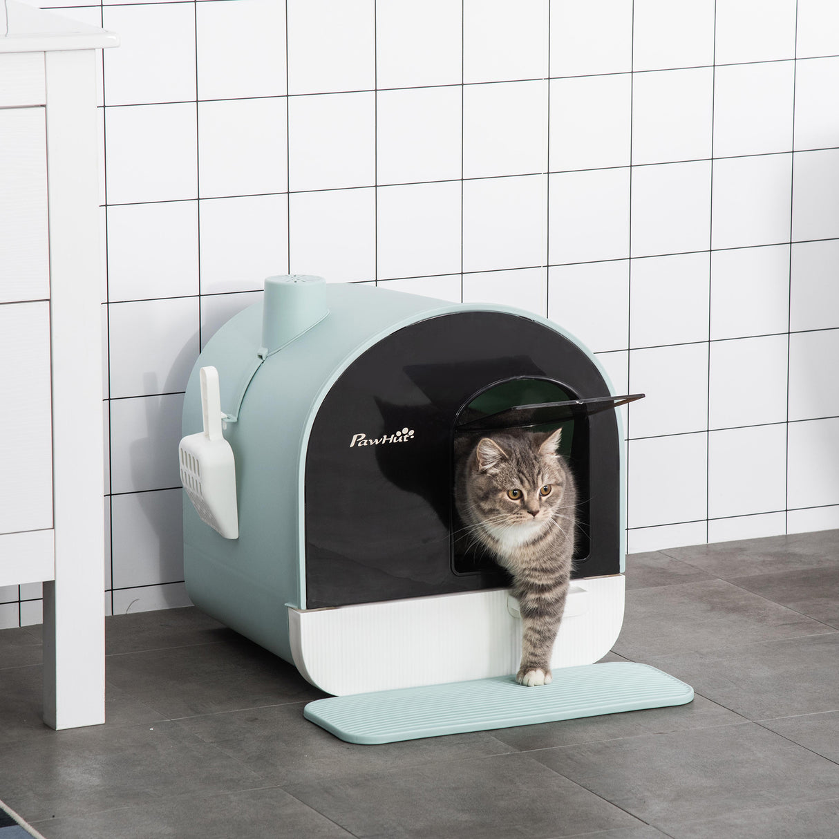 easycomfort lettiera per gatti chiusa con filtri paletta e vassoio removibile struttura in pp 43x44x47cm verde
