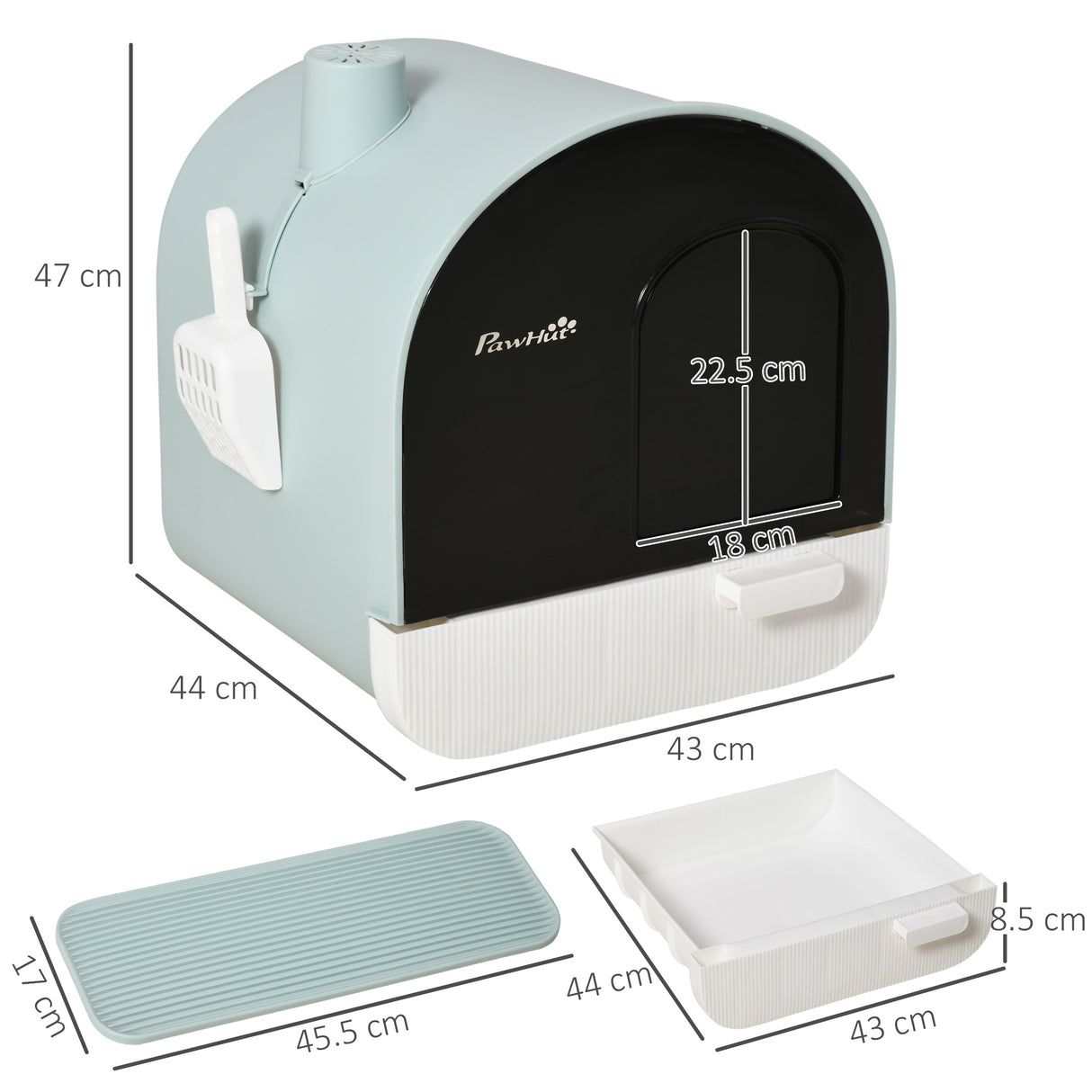 easycomfort lettiera per gatti chiusa con filtri paletta e vassoio removibile struttura in pp 43x44x47cm verde
