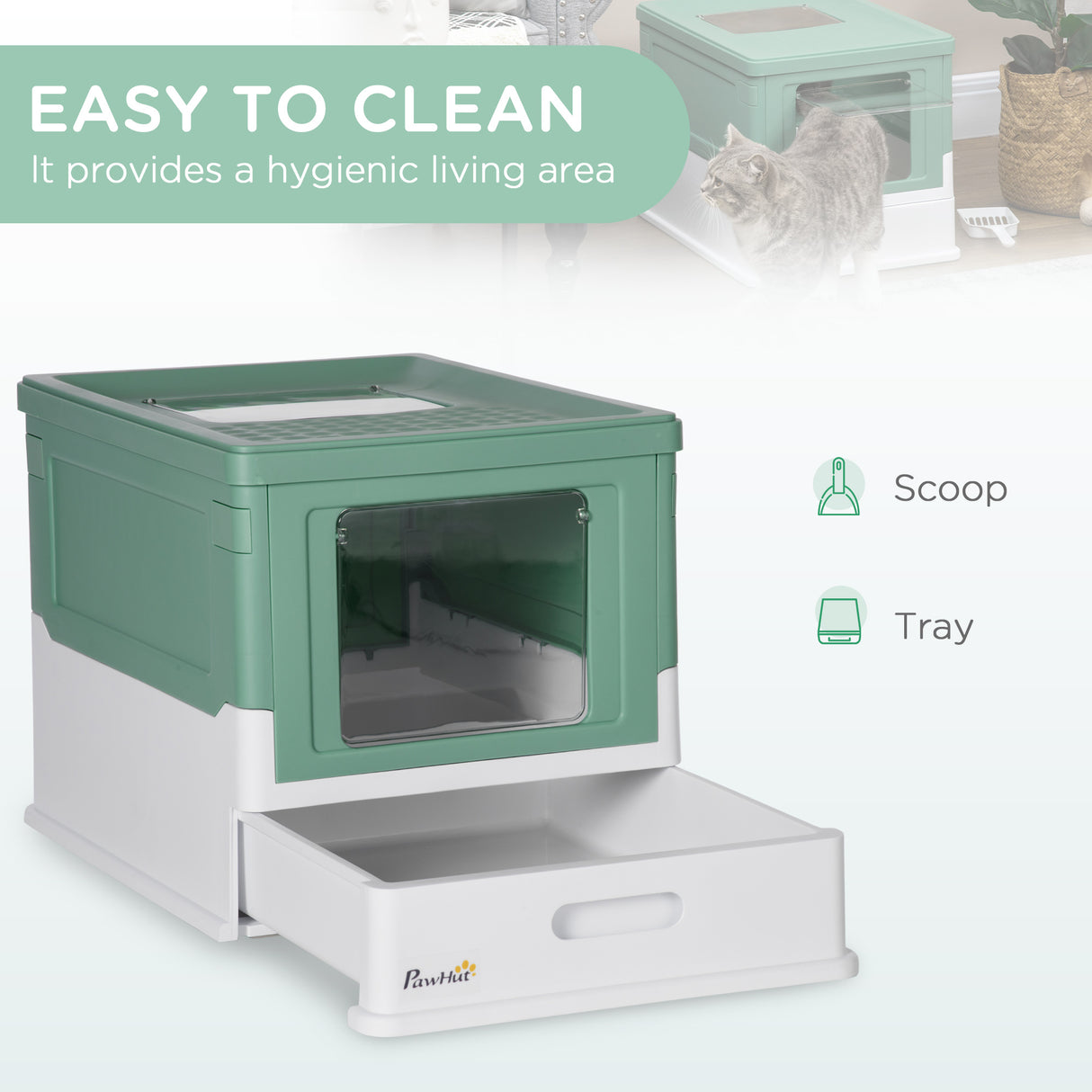 easycomfort lettiera per gatti chiusa con paletta vassoio estraibile e 2 porte 47.5x35.5x36.7cm verde