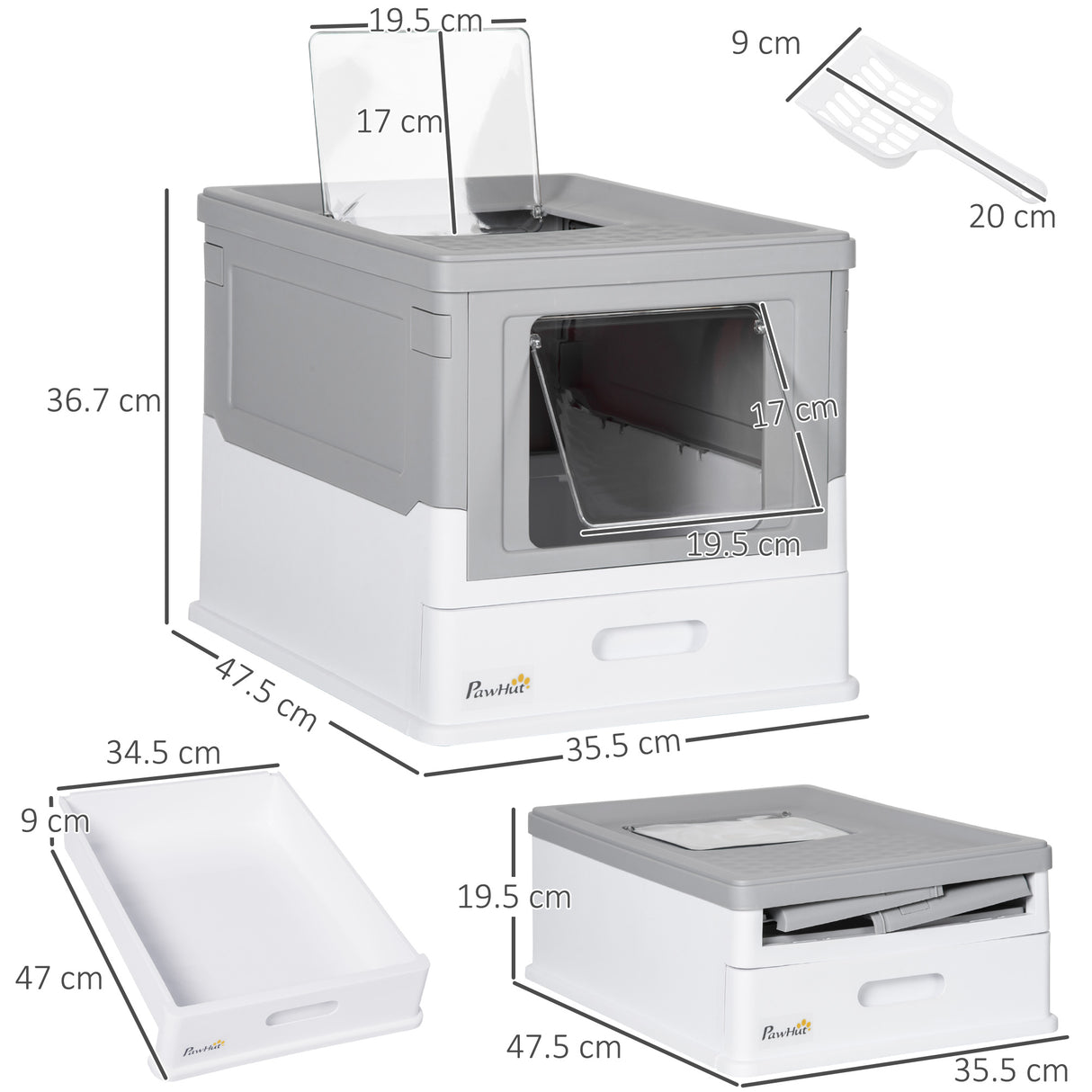 easycomfort lettiera per gatti chiusa in pp a 2 porte con paletta e vassoio estraibile 47.5x35.5x36.7 cm