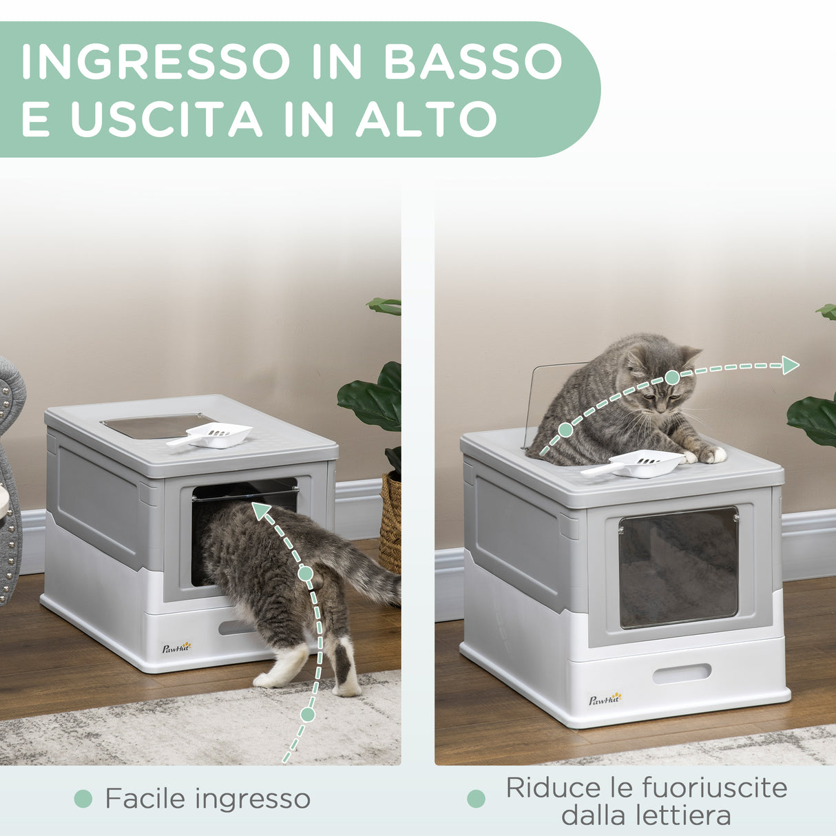 easycomfort lettiera per gatti chiusa in pp a 2 porte con paletta e vassoio estraibile 47.5x35.5x36.7 cm