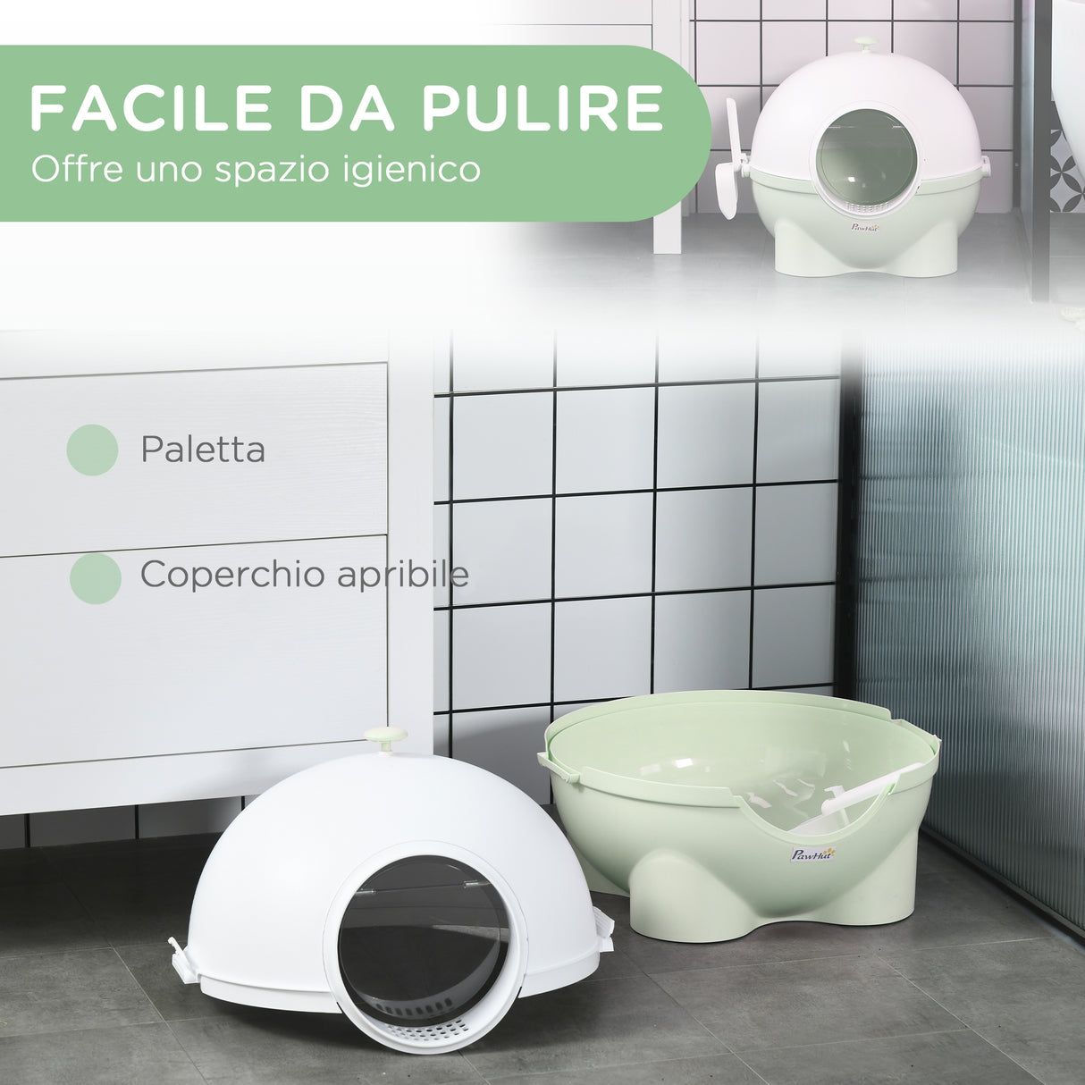easycomfort easycomfort lettiera per gatti 4kg max con paletta in pp e pc 53x51x48cm bianca e verde