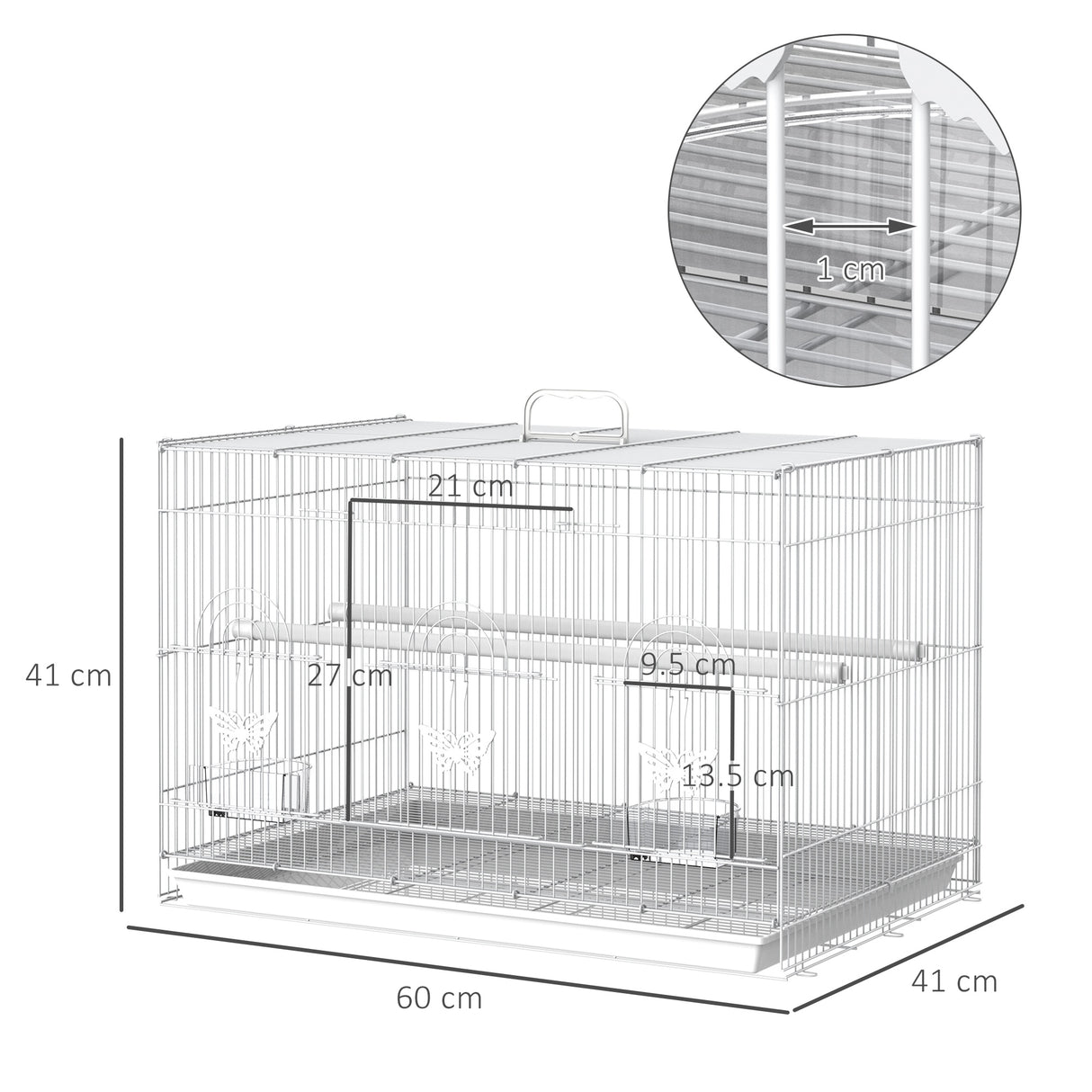 easycomfort easycomfort gabbia per uccelli in metallo con posatoi ciotole per cibo e maniglia 60x41x41cm