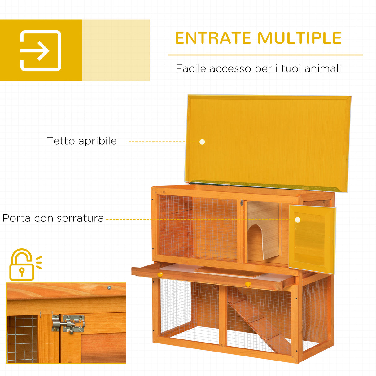 easycomfort easycomfort gabbia per conigli conigliera da esterno in legno di abete 90x45x80cm