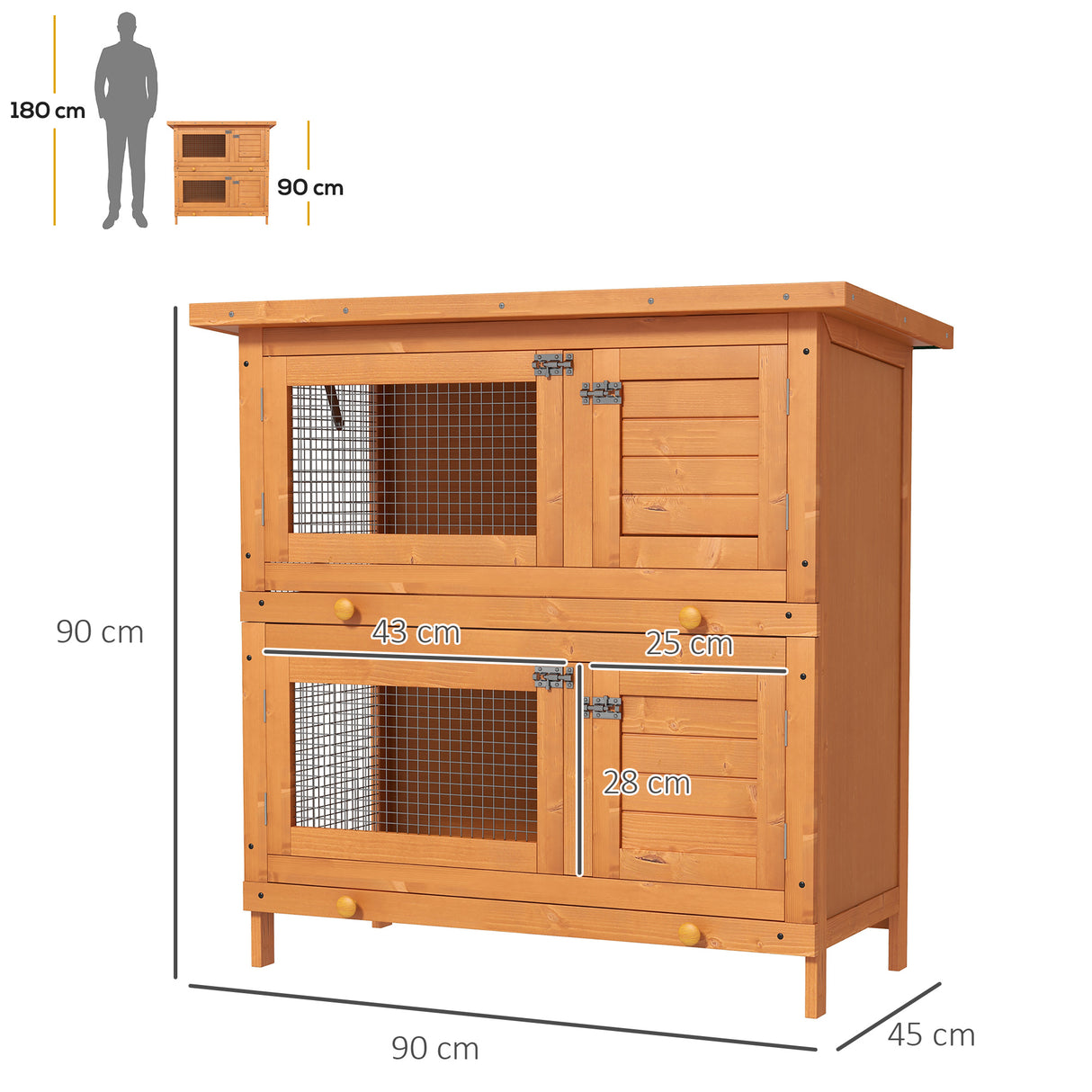 easycomfort easycomfort gabbia per conigli conigliera da esterno in legno di abete 90x45x90cm