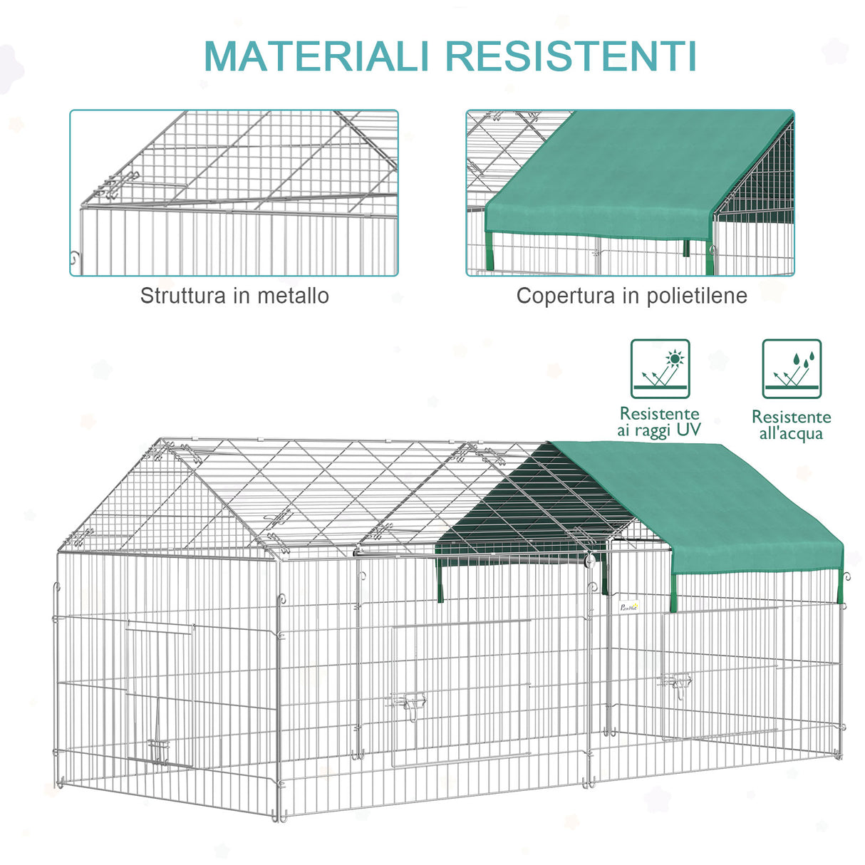 easycomfort recinto per animali con telo di copertura in acciaio con porte 220x103x103cm