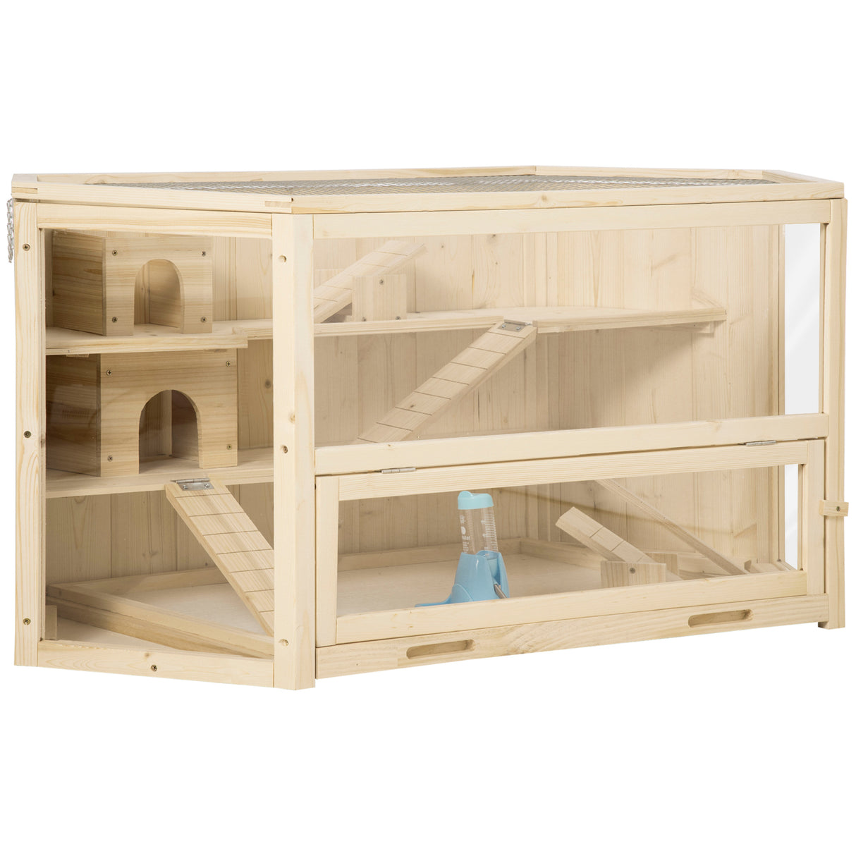 easycomfort casetta per criceti in legno a 3 livelli casa per criceti e piccoli roditori con tetto apribile e parete trasparente 115x60x55cm