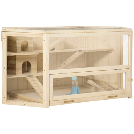 easycomfort casetta per criceti in legno a 3 livelli casa per criceti e piccoli roditori con tetto apribile e parete trasparente 115x60x55cm