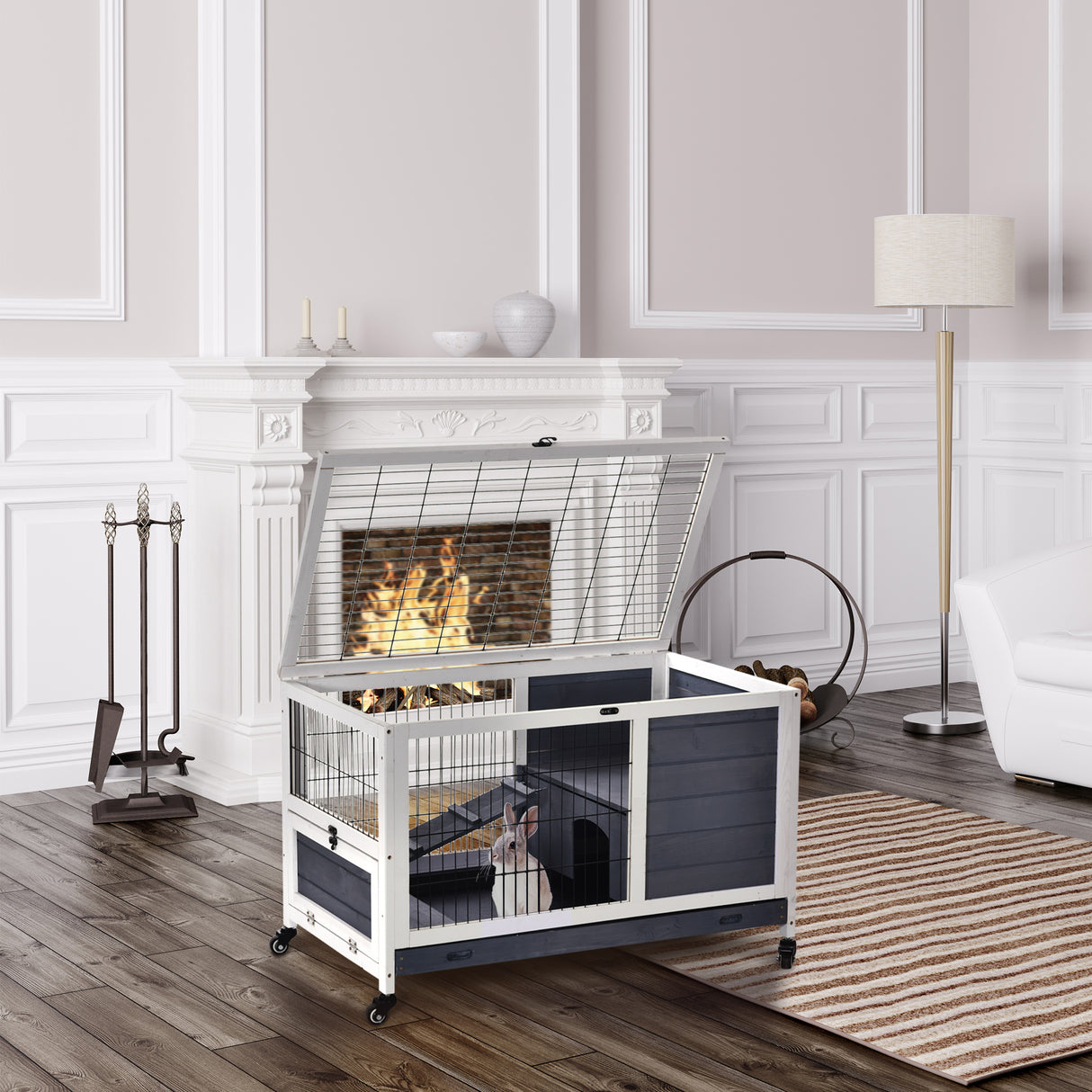 easycomfort easycomfort gabbia per conigli e porcellini d india 4 ruote casetta e rampa legno