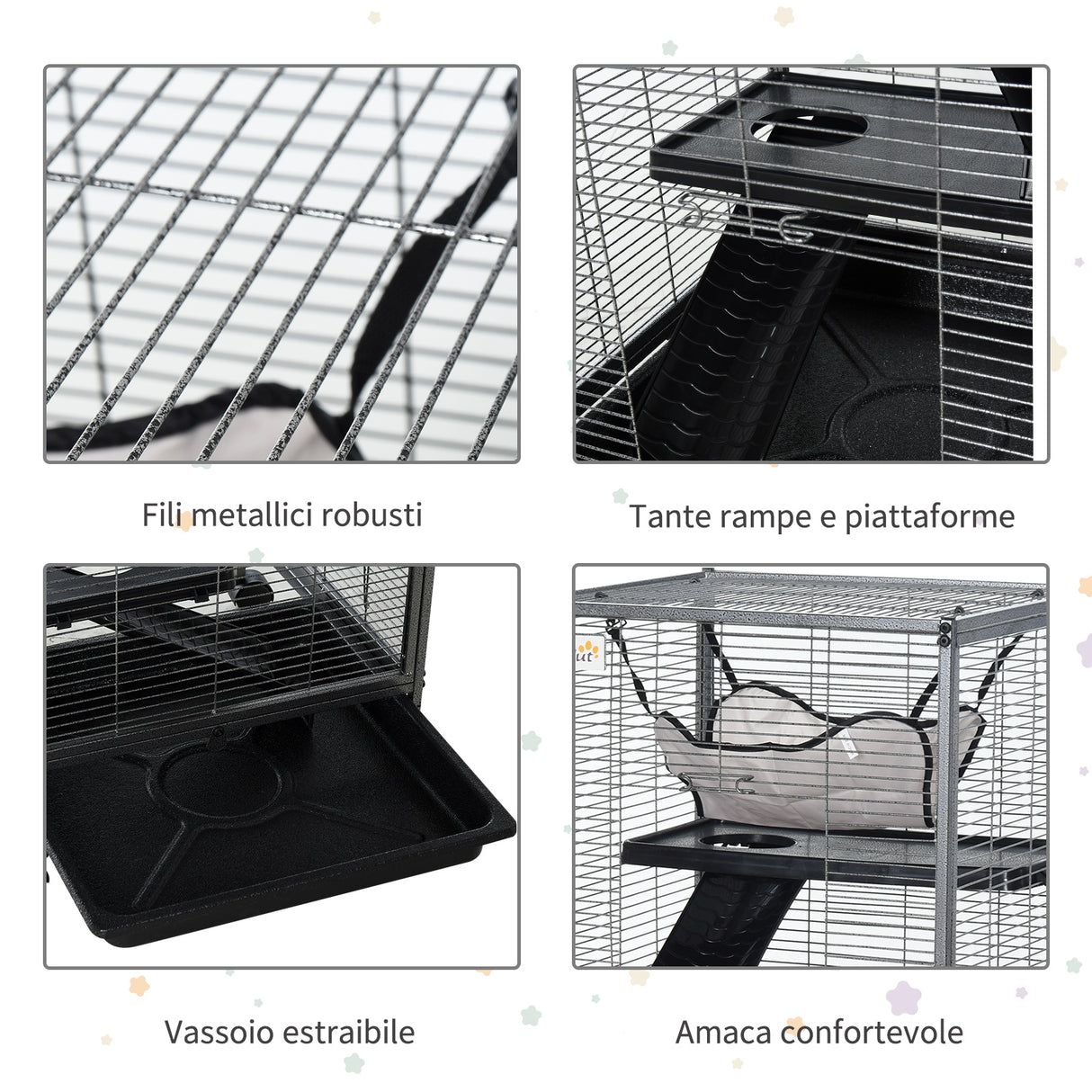 easycomfort easycomfort gabbia in metallo per roditori 4 livelli con vassoio rimovibile 52 x 52 x 113.5cm