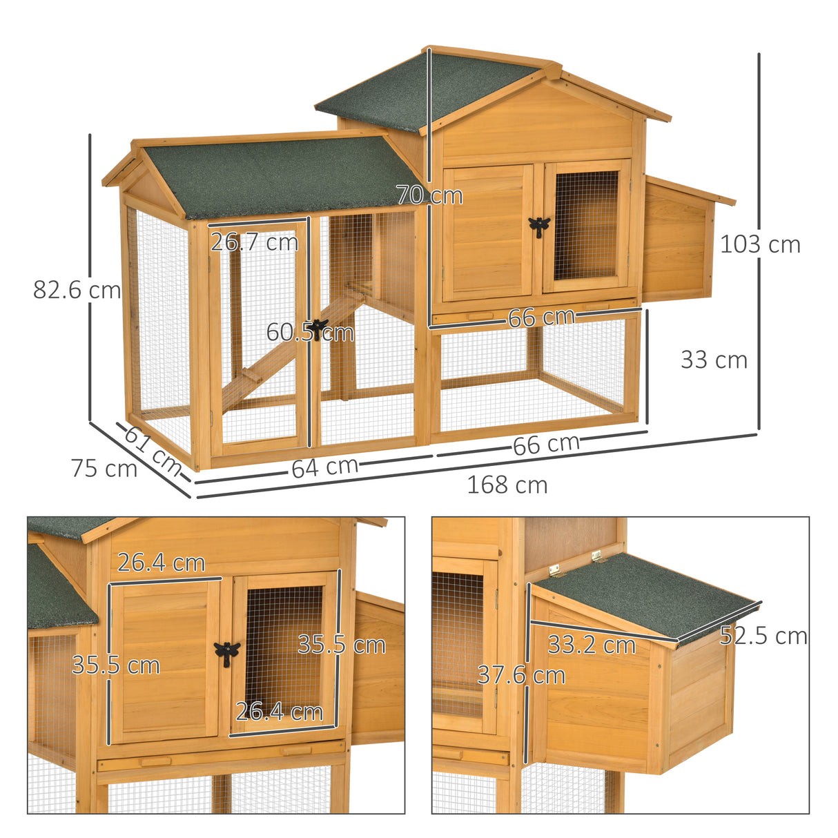 easycomfort easycomfort gabbia per galline con casetta e area aperta nido con tetto apribile e rete metallica pollaio in legno giallo 168x75x103cm
