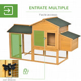 easycomfort easycomfort gabbia per galline con casetta e area aperta nido con tetto apribile e rete metallica pollaio in legno giallo 168x75x103cm