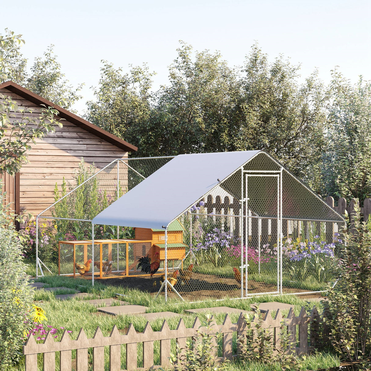 easycomfort easycomfort pollaio da giardino con telaio zincato copertura impermeabile e rete esagonale 3x4x2 m argento