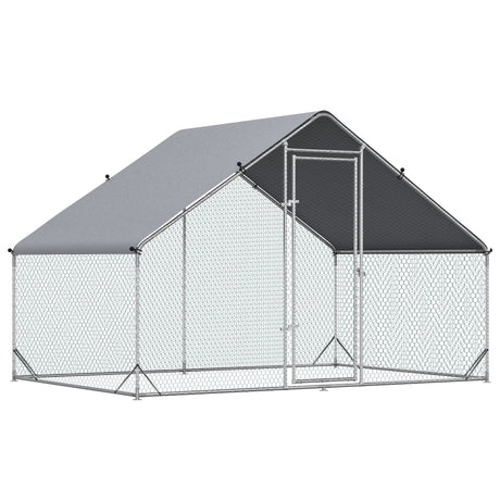 easycomfort pollaio da giardino con telaio zincato copertura impermeabile e rete esagonale 3x2x2m argento