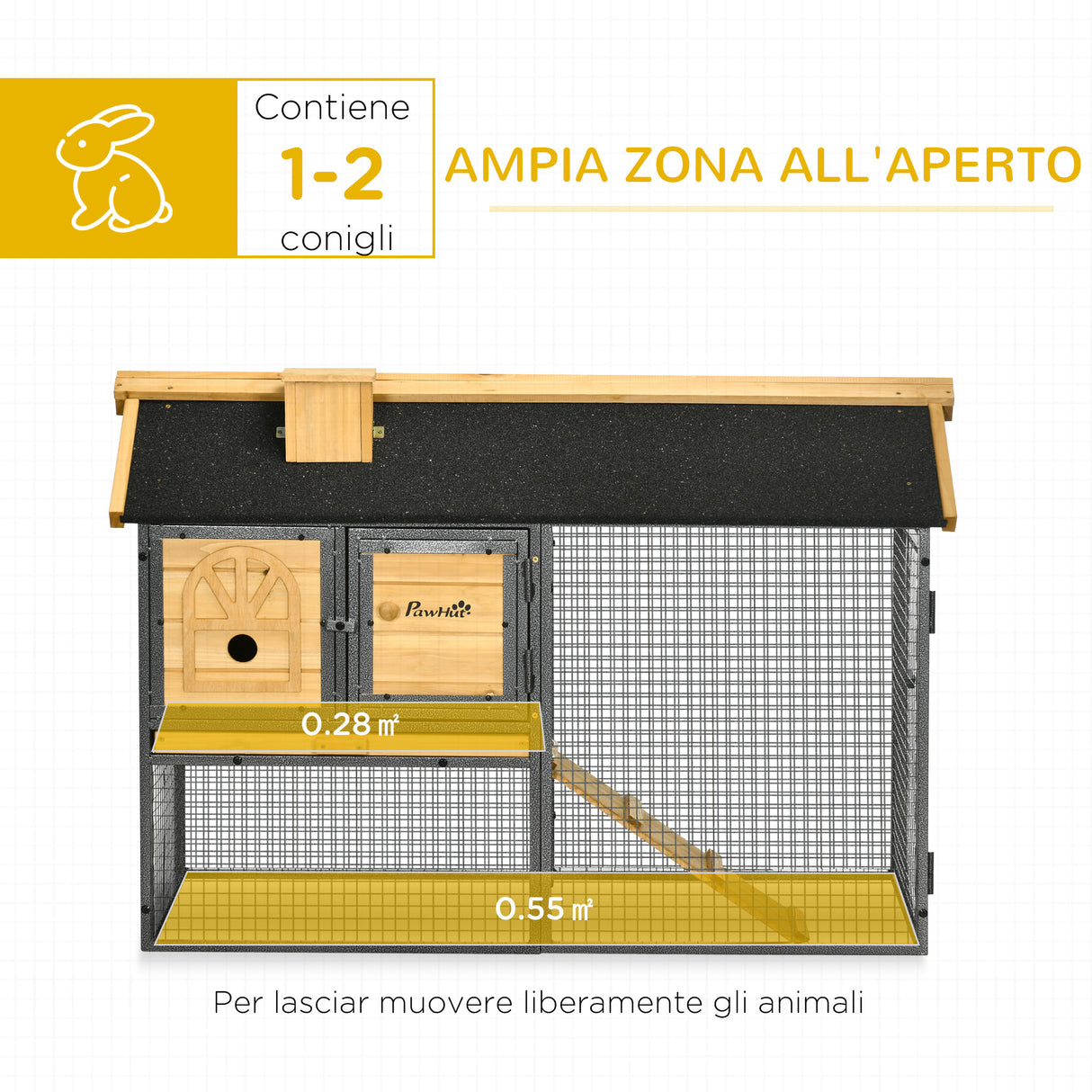 easycomfort conigliera da esterno a 2 livelli in legno di abete e acciaio con vassoio rimovibile 120x55.5x80 cm