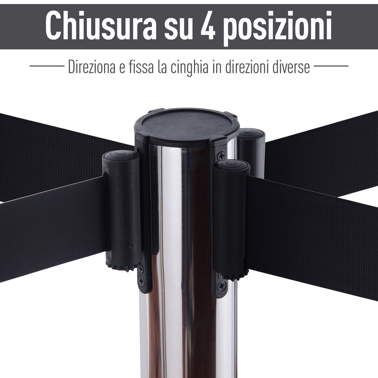 easycomfort easycomfort colonnine segnapercorso con nastri neri di 2m separa in acciaio inox e nylon 200x32x90cm
