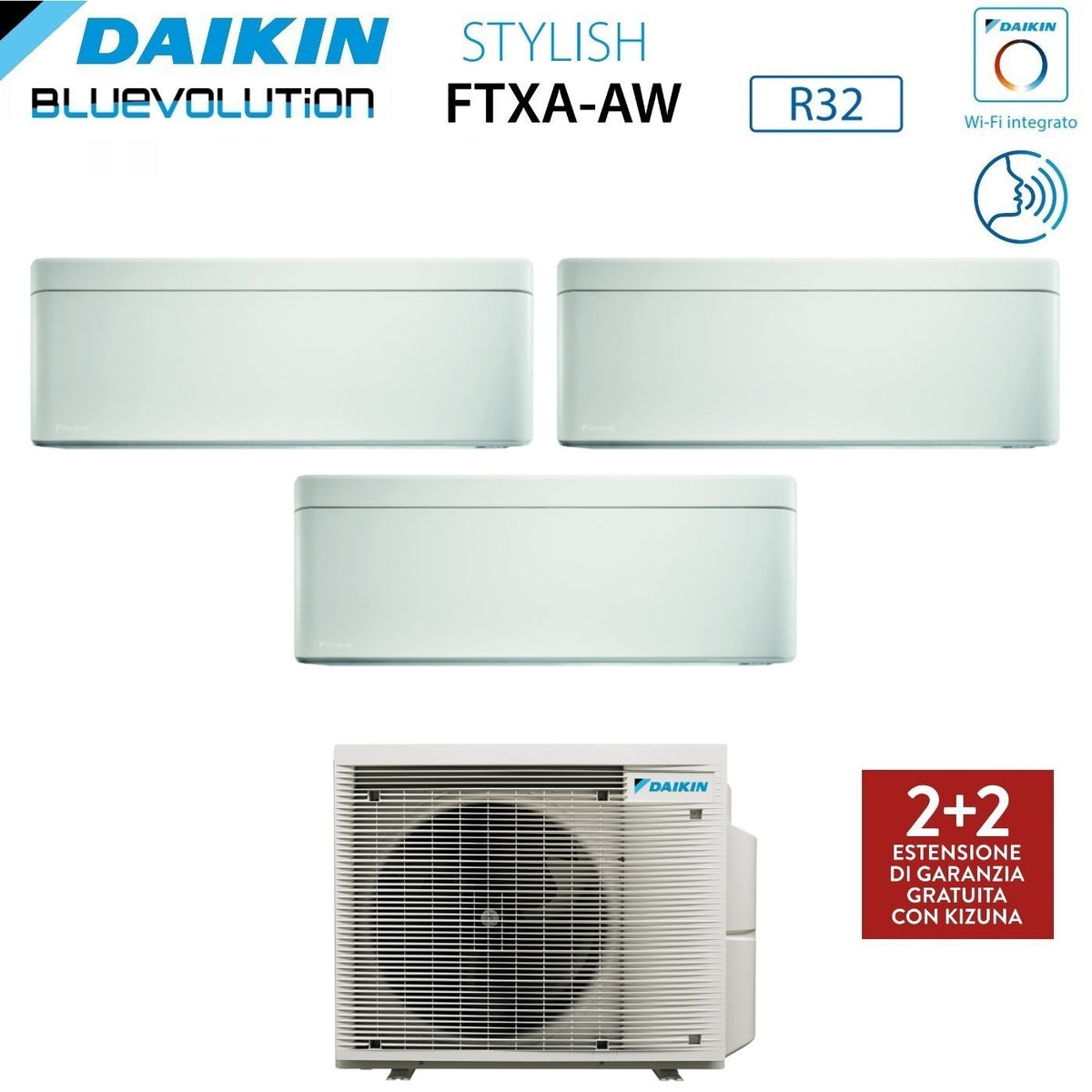Daikin Bluevolution Trial Split Inverter-Klimaanlage STYLISH WHITE 5+7+12 Serie mit 3MXM52N R-32 integriertem WLAN 5000+7000+12000 weiße Farbe – italienische Garantie