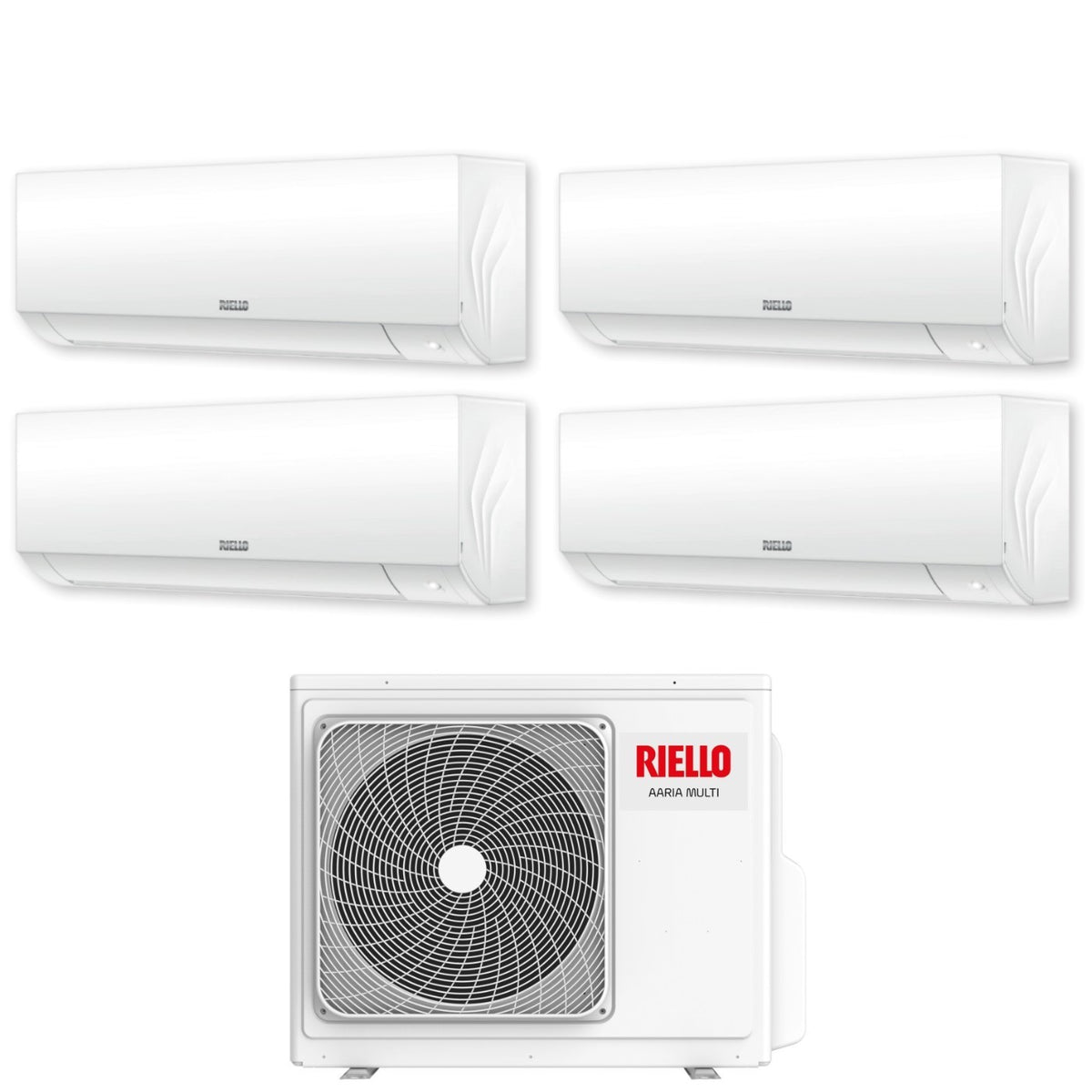 Riello Quadri Split Inverter-Klimaanlage AARIA PLUS I 9+9+9+12 Serie mit AARIA MULTI 485 PI R-32 integriertem WLAN 9000+9000+9000+12000