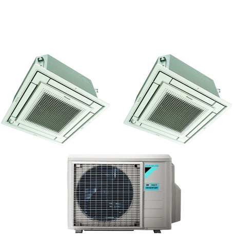 climatizzatore condizionatore daikin bluevolution inverter dual split a cassetta ffa a 12_12 con 2mxm68n r 32 wi fi optional con comando a filo e griglia bianca 12000_12000 garanzia italiana
