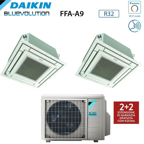 climatizzatore condizionatore daikin bluevolution inverter dual split a cassetta ffa a 9_12 con 2mxm50m9 r 32 wi fi optional con comando a filo e griglia bianca 9000_12000 garanzia italiana