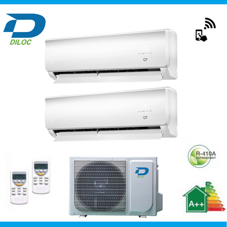 climatizzatore condizionatore diloc dual split inverter serie wall 9_9 con wall out200 classe a__ 9000_9000 wi fi incluso