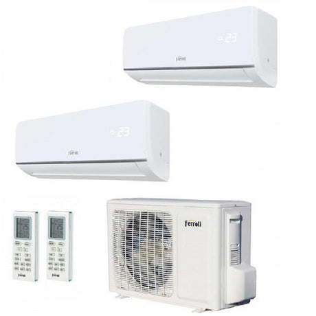 climatizzatore condizionatore ferroli dual split inverter r32 serie aster m 3.2 7000_7000 con 18 2 7_7