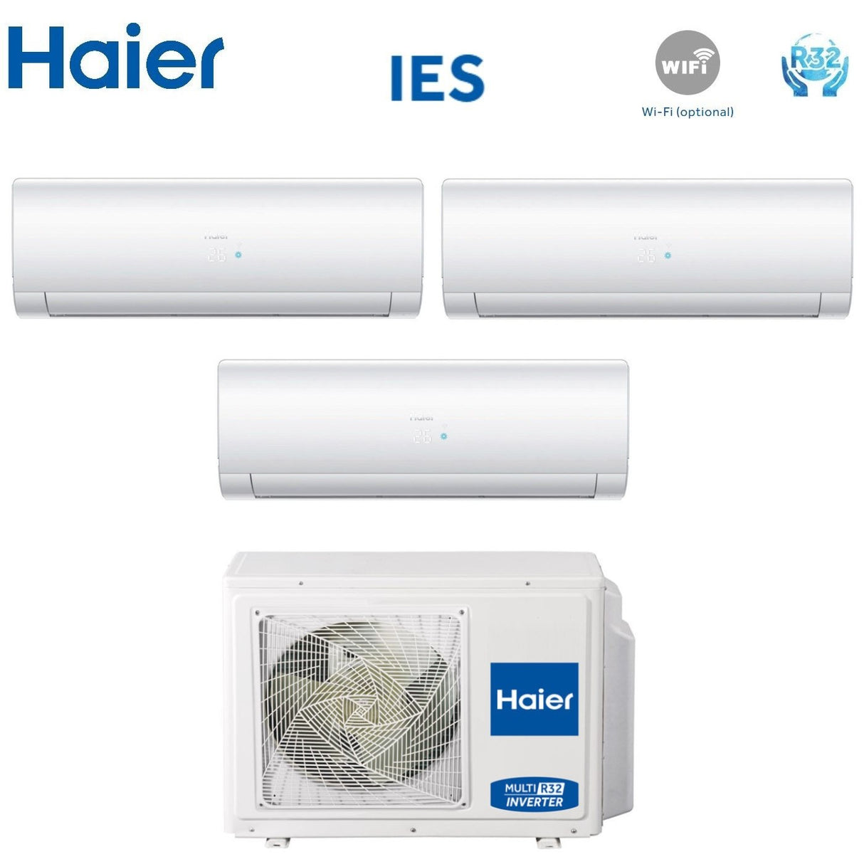 climatizzatore condizionatore haier trial split inverter serie ies 9_12_12 con 3u70s2sr2fa gas r 32 9000_12000_12000 wi fi optional