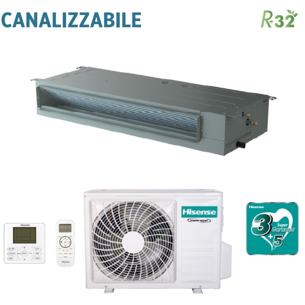 climatizzatore condizionatore hisense inverter canalizzato canalizzabile 36000 btu aud105ux4shh3 _ auw105u4ra4 r 32 con telecomando di serie e cablato