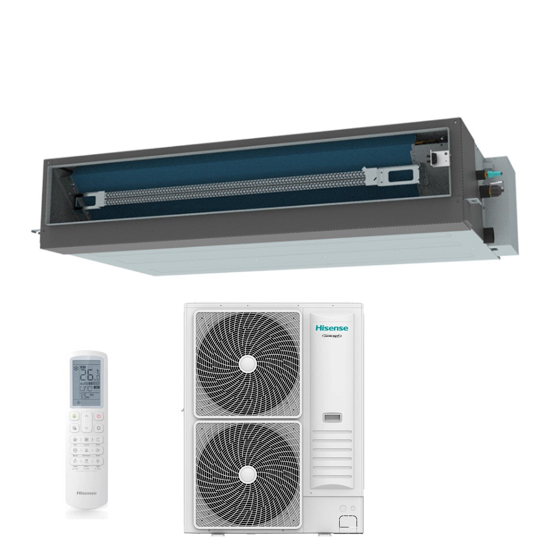 climatizzatore condizionatore hisense inverter canalizzato canalizzabile serie turbo 42000 btu aud125ux4reh8 _ auw125u6rn8 r 32 wi fi optional con telecomando e comando cablato di serie